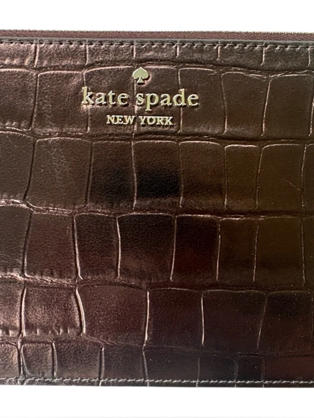 NWT Kate Spade Leather Medium Zipper Wristlet Bronze Retail $159.00